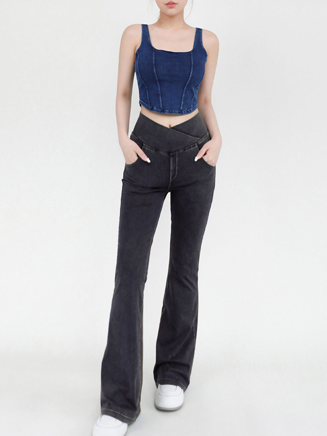 Wide Waistband Bootcut Jeans with Pockets-Angel Casuals