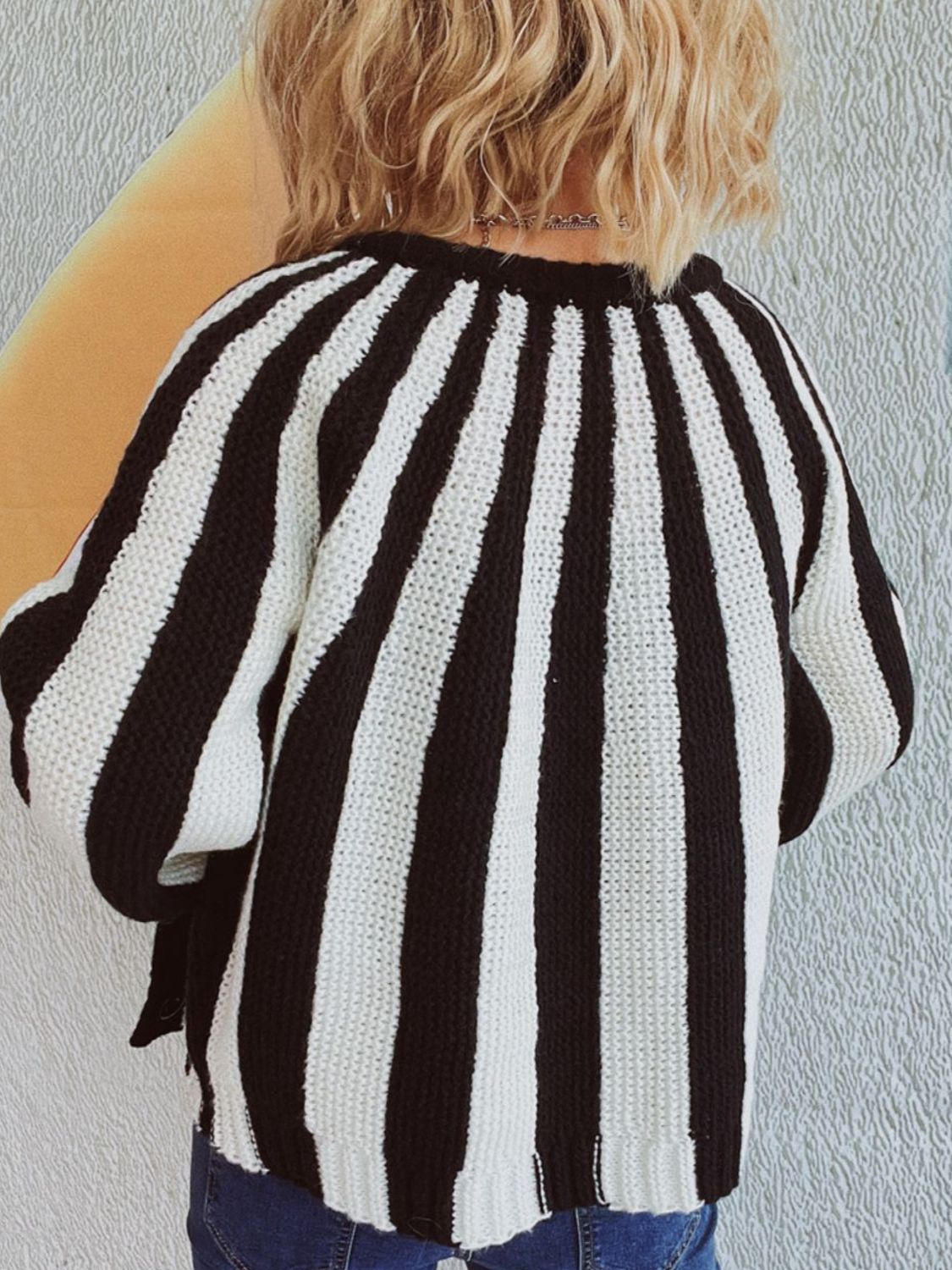 Contrast Stripes Button Down Long Sleeve Cardigan-Angel Casuals