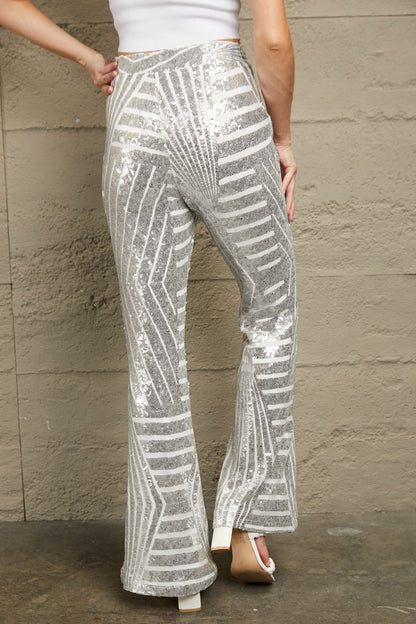 Double Take Sequin High Waist Flared Pants-Angel Casuals