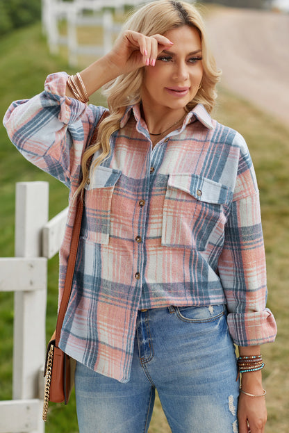 Double Take Plaid Dropped Shoulder Shacket-Angel Casuals