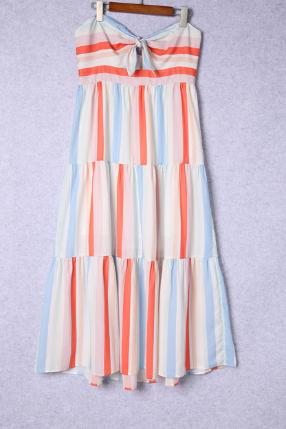 Striped Strapless Sweetheart Neck Dress-Angel Casuals