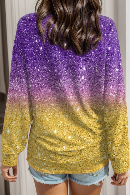 Gradient Round Neck Long Sleeve T-Shirt-Angel Casuals