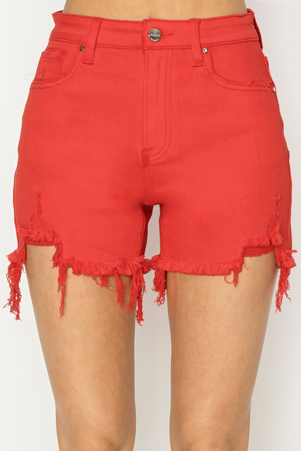 RISEN High Rise Distressed Denim Shorts-Angel Casuals