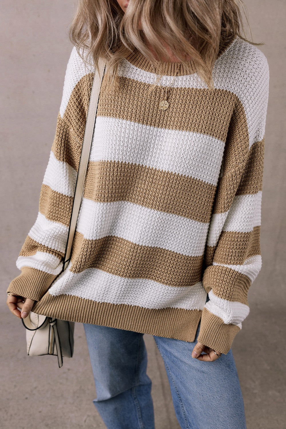 Color Block Round Neck Sweater-Angel Casuals