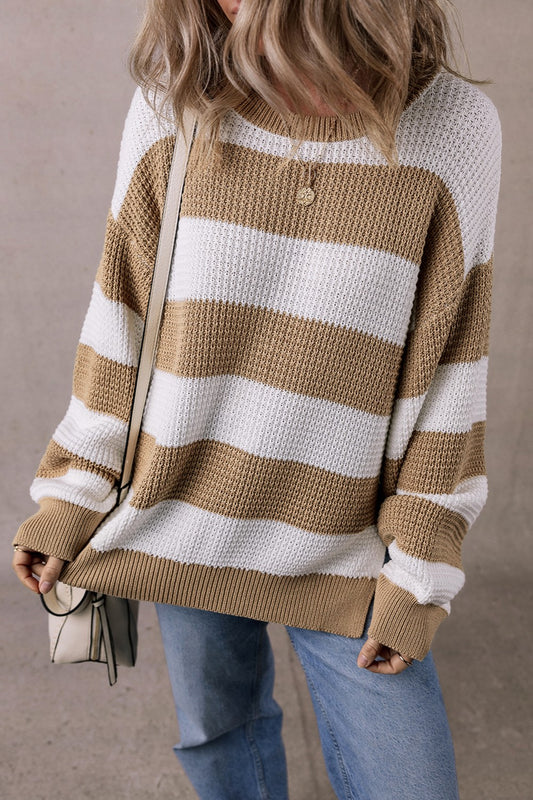 Color Block Round Neck Sweater-Angel Casuals