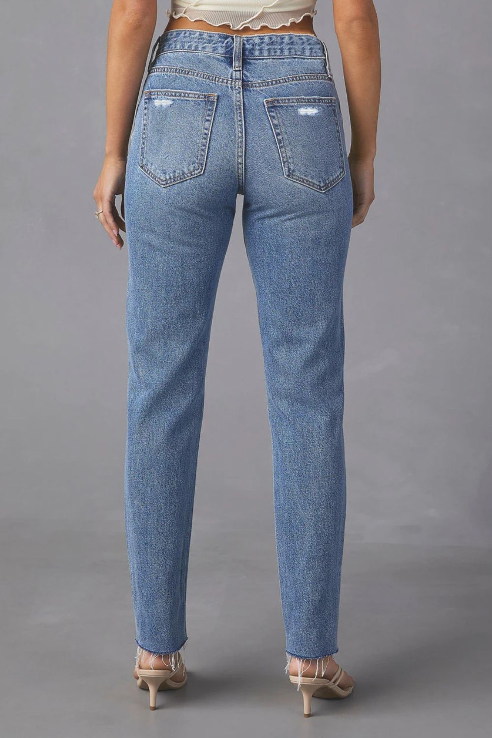 Distressed Raw Hem Straight Jeans with Pockets-Angel Casuals