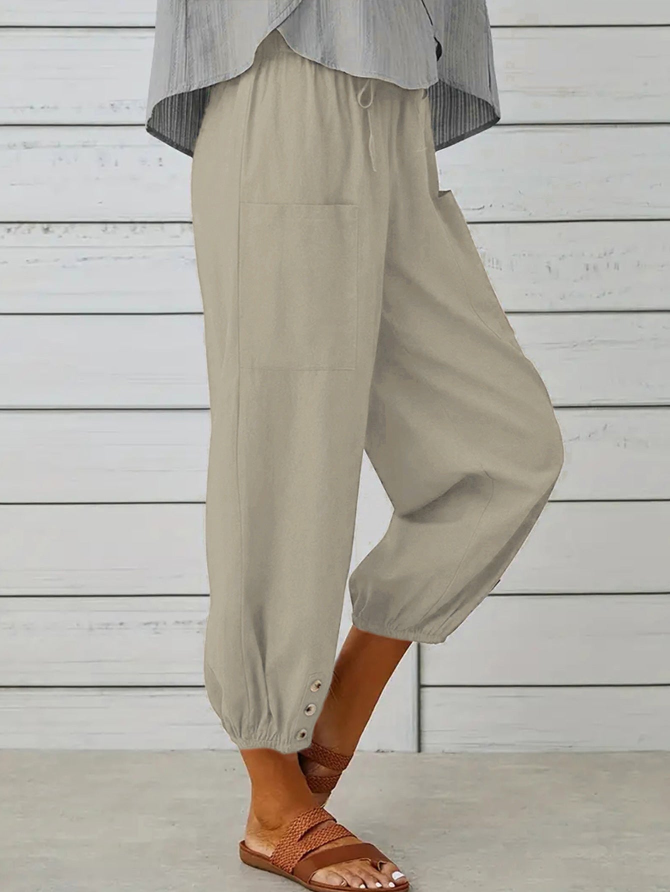 Decorative Button Cropped Pants-Angel Casuals