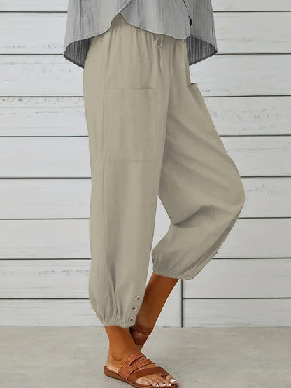 Decorative Button Cropped Pants-Angel Casuals