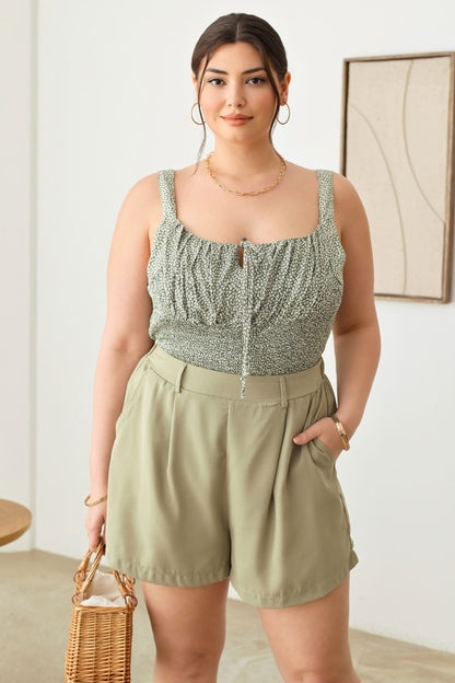 Zenobia Plus Size Half Elastic Waist Shorts with Pockets-Angel Casuals