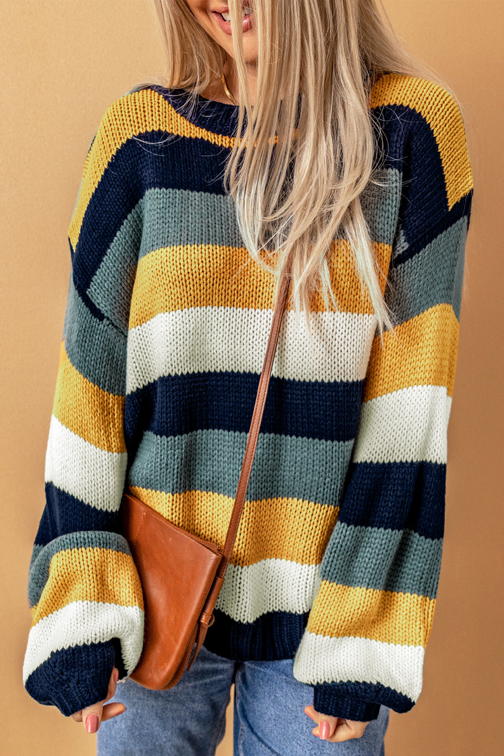 Color Block Round Neck Dropped Shoulder Sweater-Angel Casuals