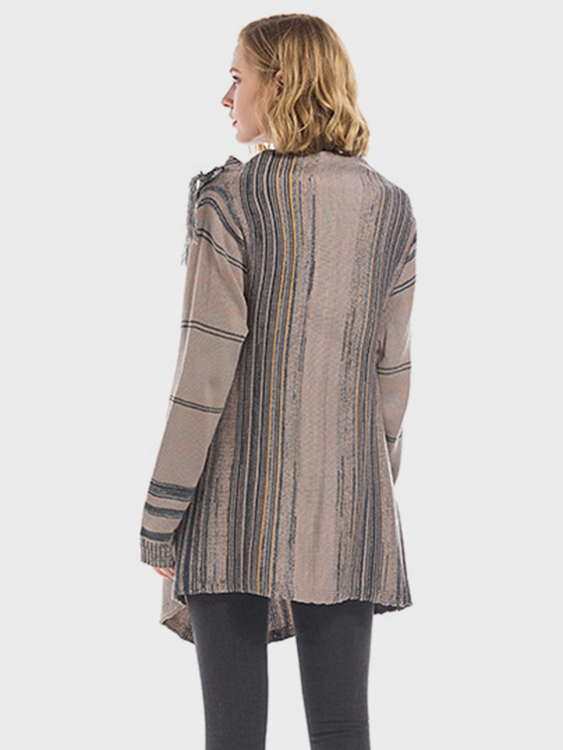 Angel Wings Tassel Striped Open Front Long Sleeve Cardigan-Angel Casuals