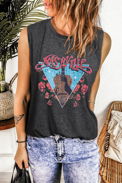 NASHVILLE Graphic Round Neck Tank-Angel Casuals