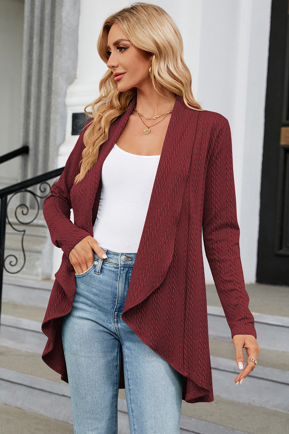 Open Front Long Sleeve Cardigan-Angel Casuals