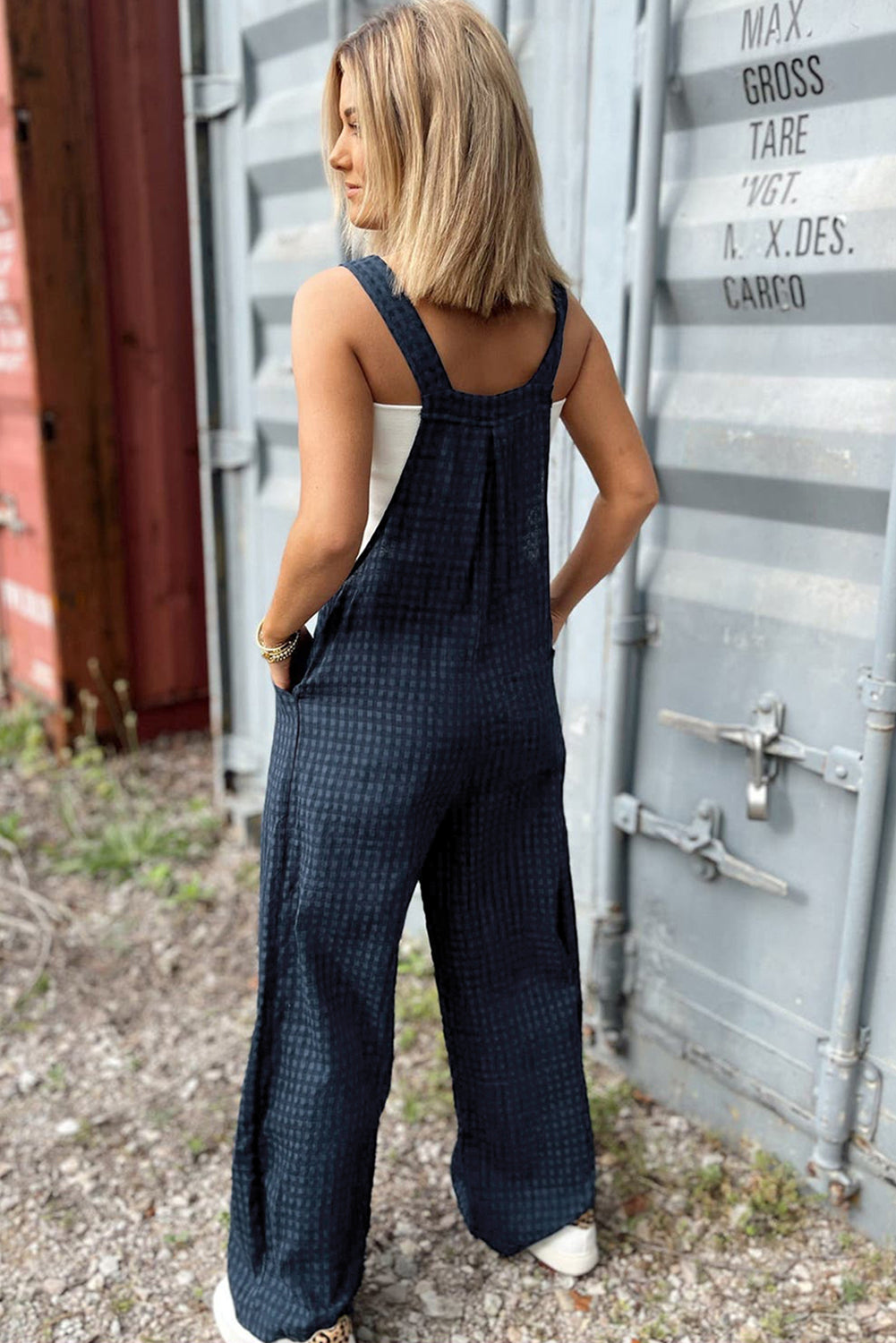 Plaid Wide Strap Wide Leg Overalls-Angel Casuals