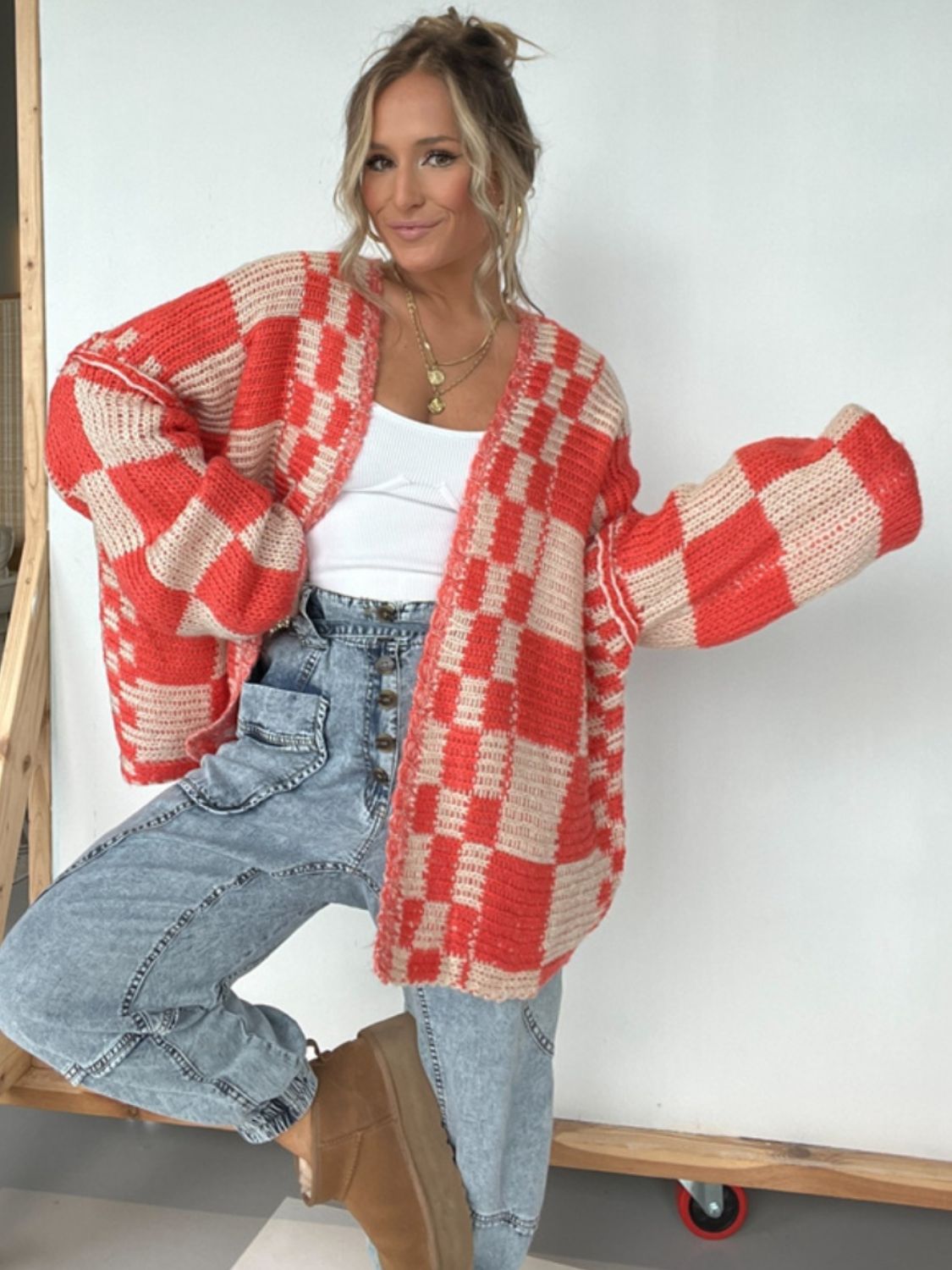 Plaid Open Front Long Sleeve Cardigan-Angel Casuals