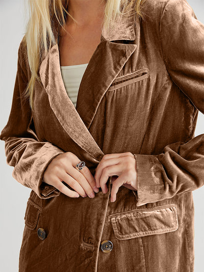 Lapel Collar Long Sleeve Blazer with Pockets-Angel Casuals