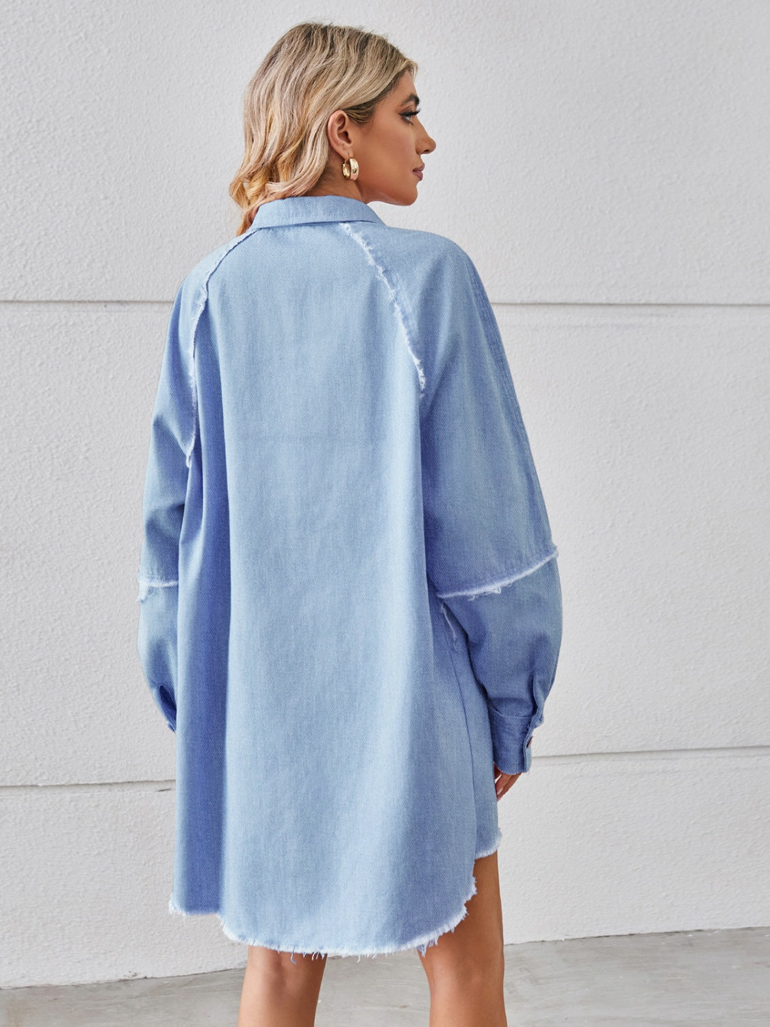 Raw Hem Button Up Denim Dress-Angel Casuals