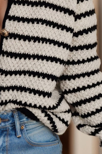 Striped Button Up Long Sleeve Cardigan-Angel Casuals