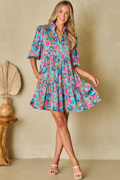 Notched Balloon Sleeve Mini Dress-Angel Casuals