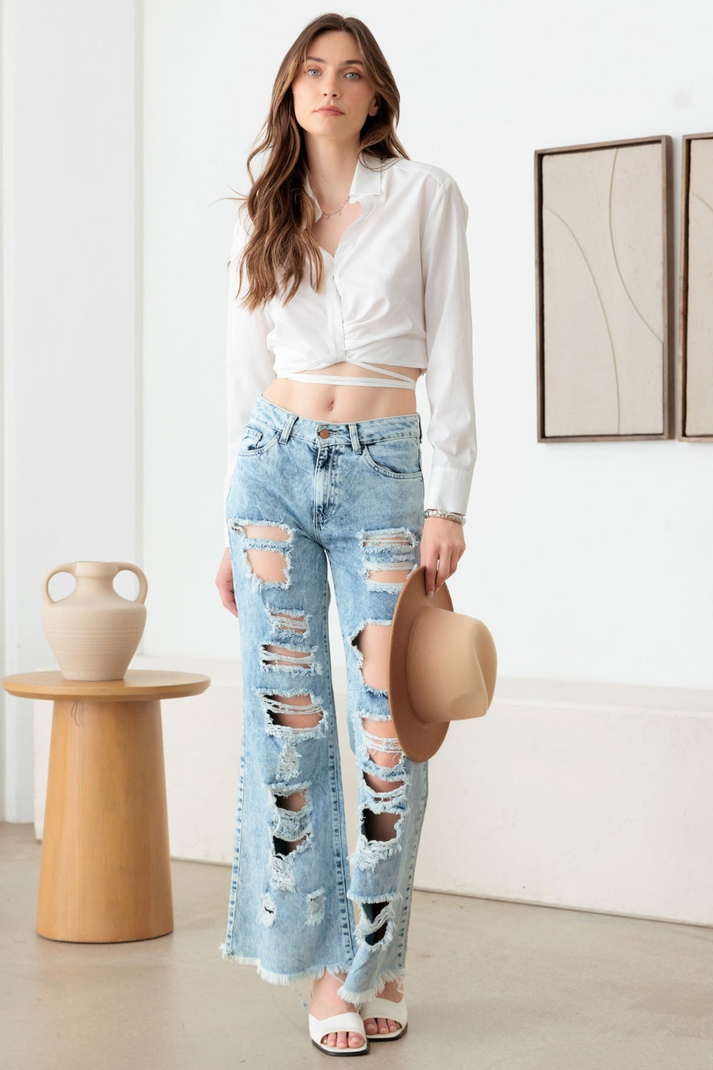 Litz La Distressed Frayed Hem Flare Jeans-Angel Casuals