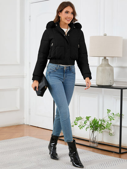 Pocketed Long Sleeve Cropped Hooded Winter Coat-Angel Casuals