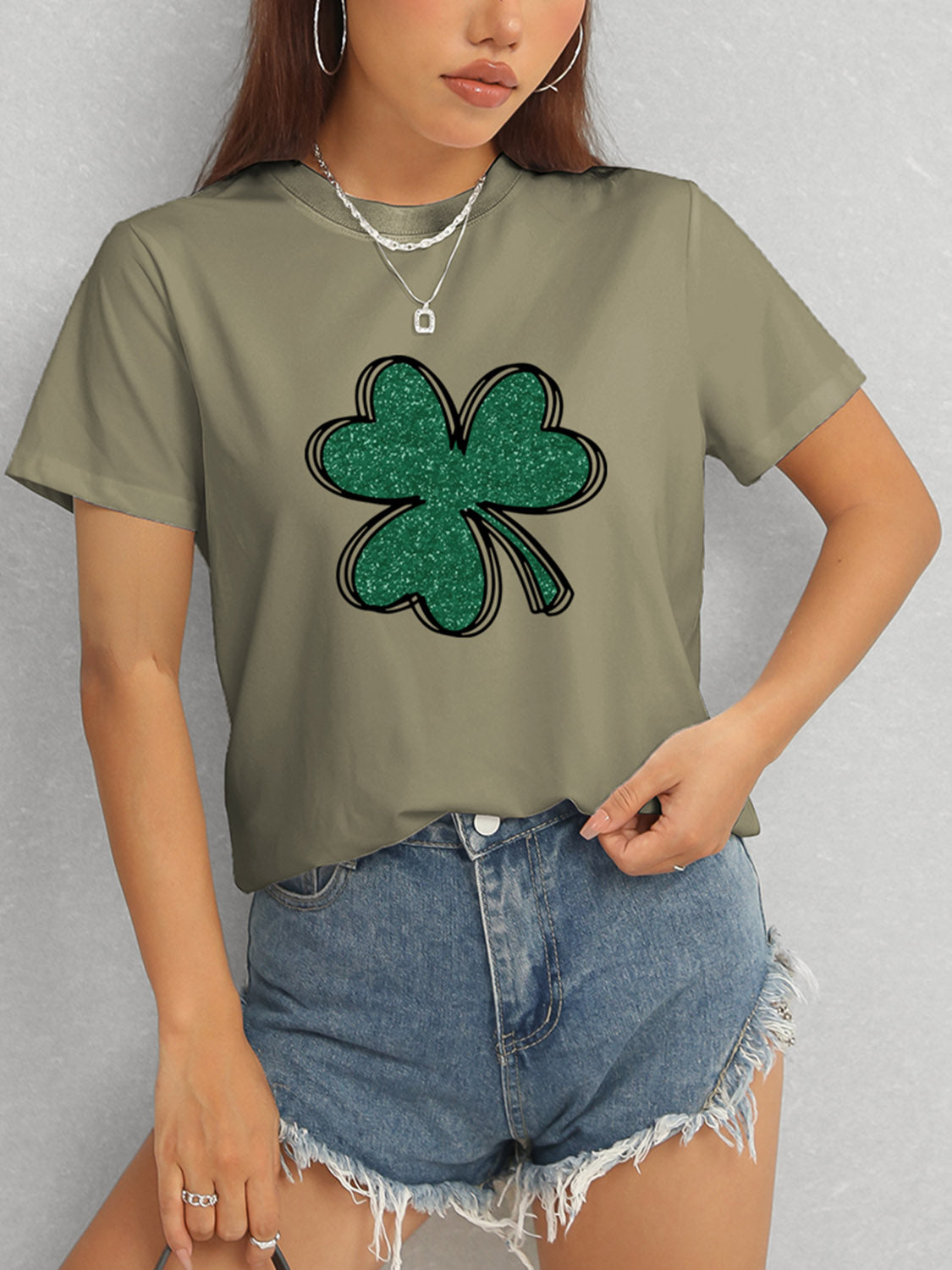 Lucky Clover Round Neck T-Shirt-Angel Casuals