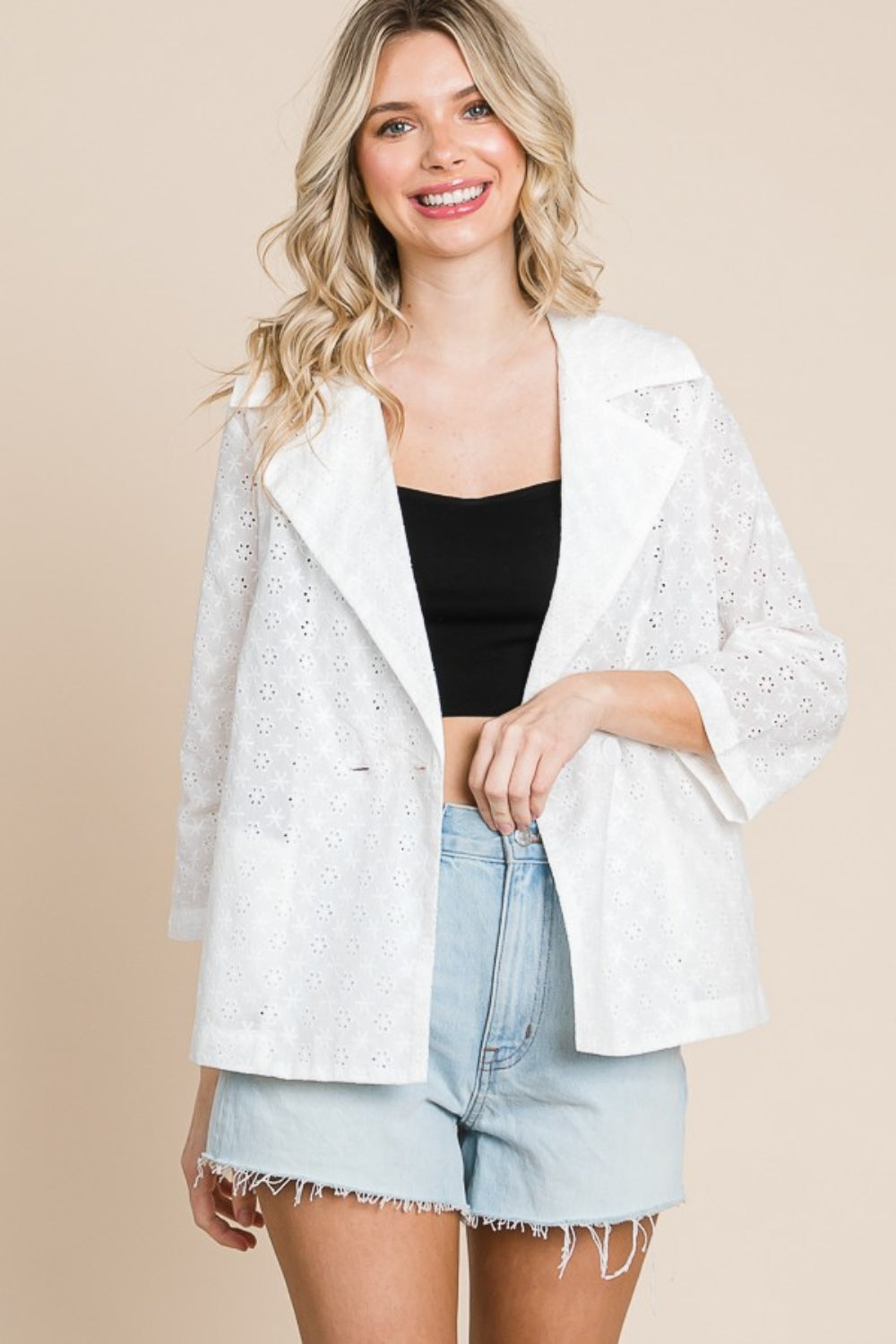 Culture Code Double Breasted Eyelet Jacket with Pockets-Angel Casuals