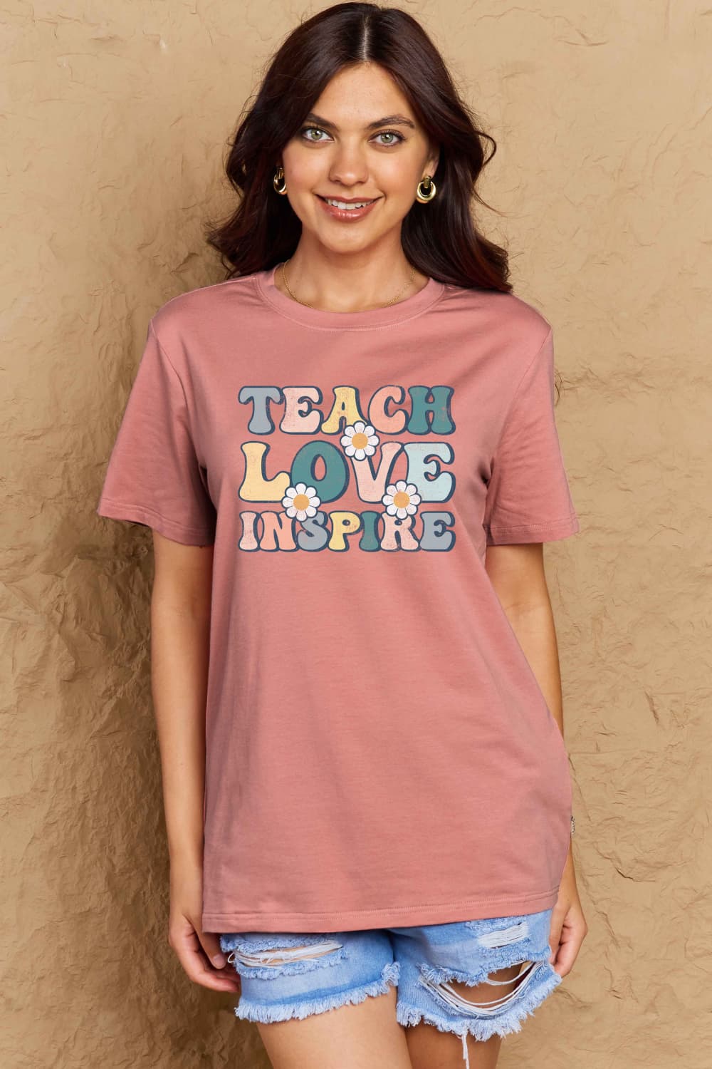 Simply Love Full Size TEACH LOVE INSPIRE Graphic Cotton T-Shirt-Angel Casuals