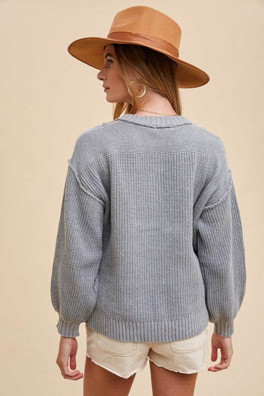 Annie Wear Half Button Ribbed Hem Sweater-Angel Casuals