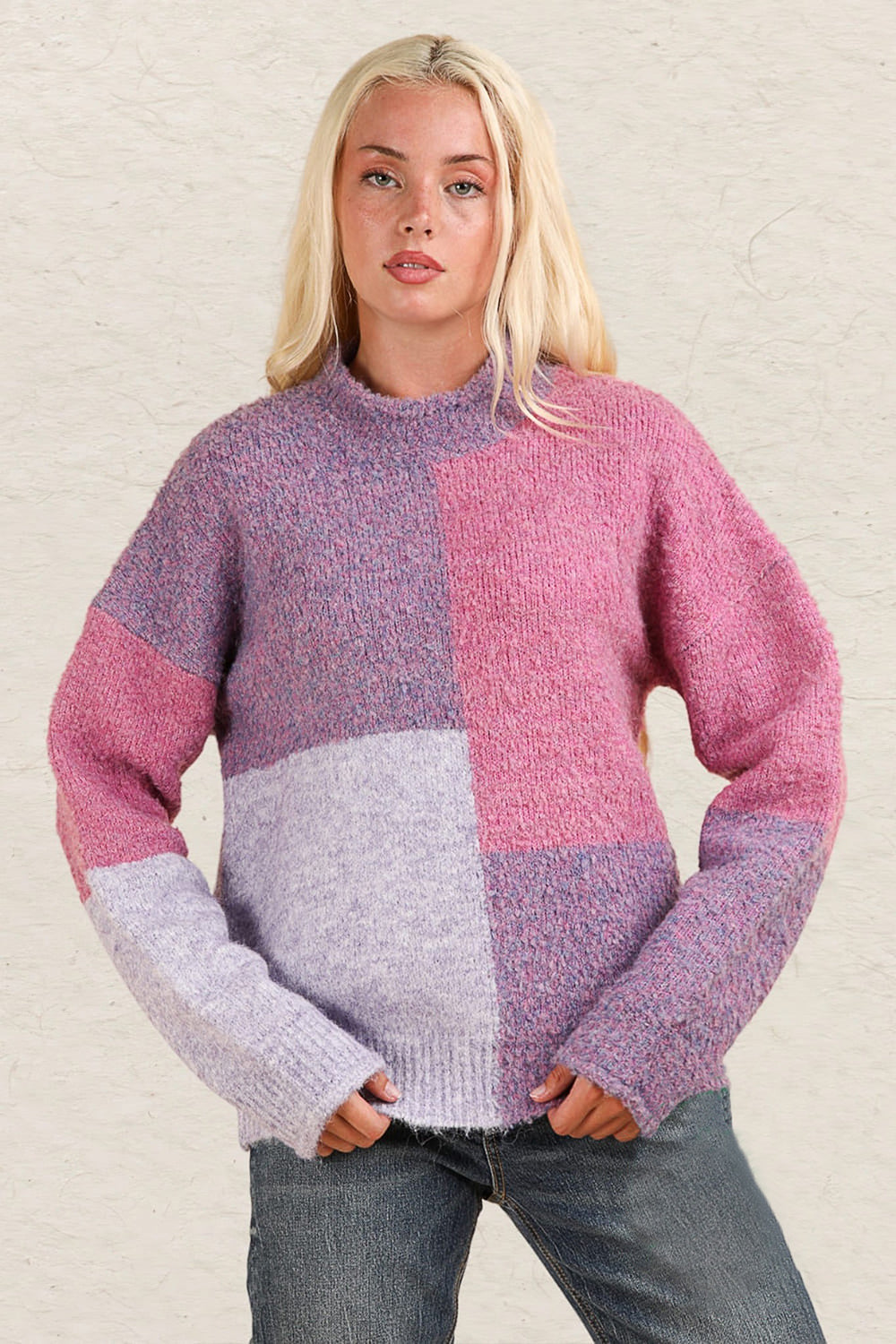 VERY J Color Block Mock Neck Drop Shoulder Sweater-Angel Casuals