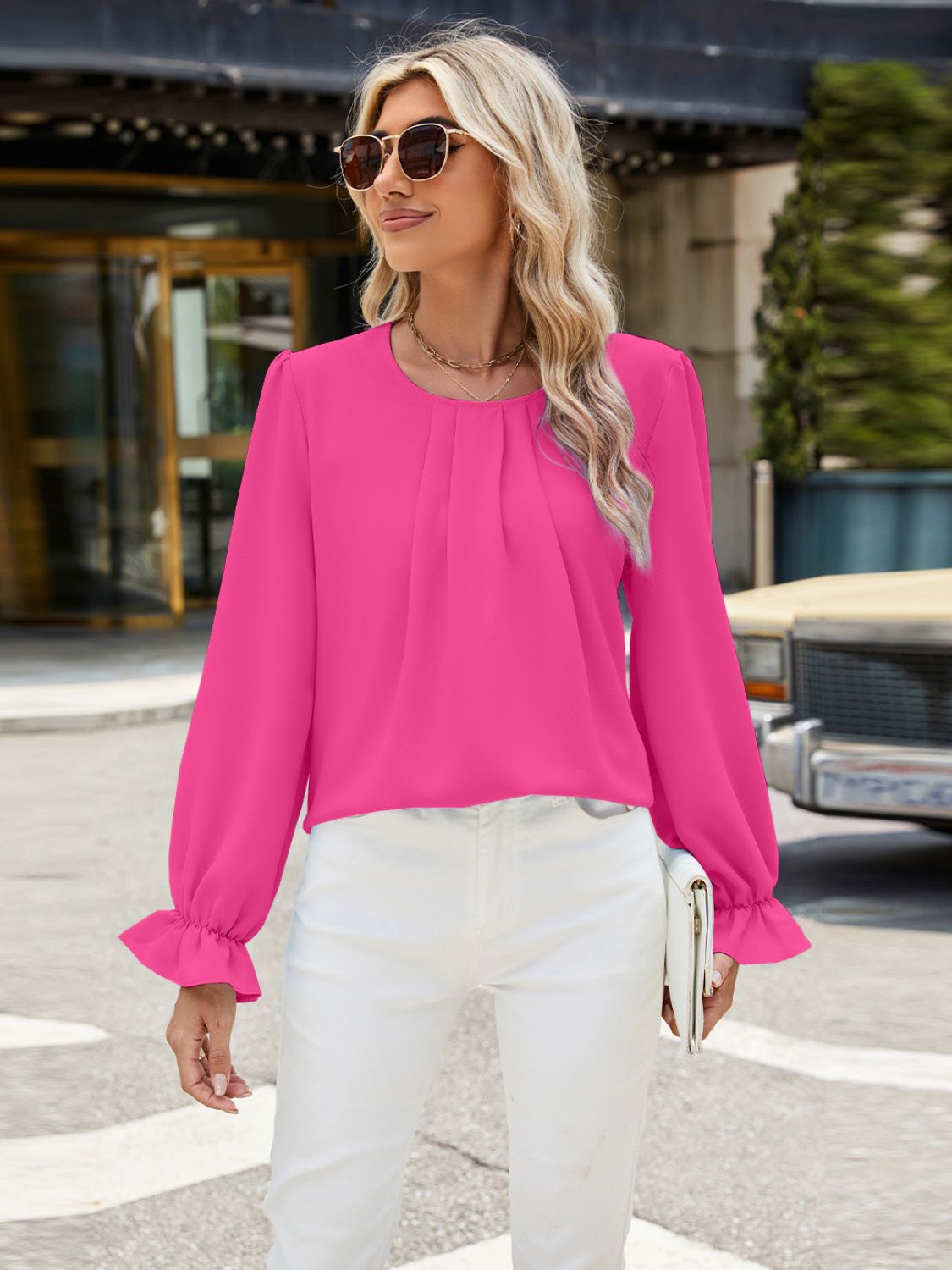 Round Neck Flounce Sleeve Top-Angel Casuals