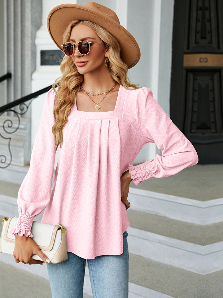 Square Neck Puff Sleeve Blouse-Angel Casuals