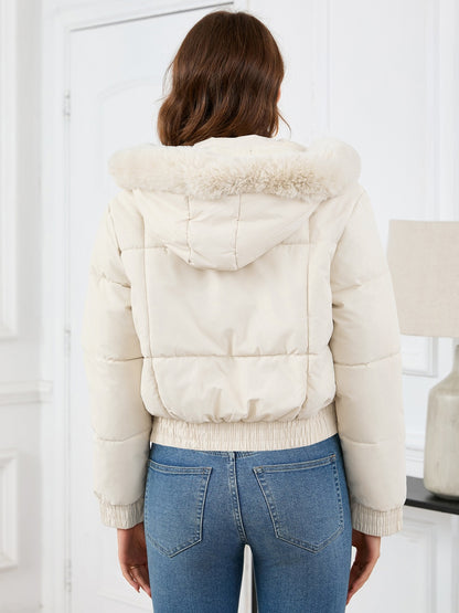 Pocketed Long Sleeve Cropped Hooded Winter Coat-Angel Casuals