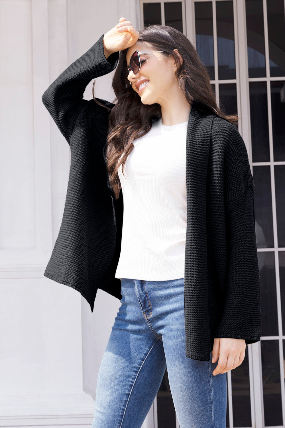 Tied Open Front Long Sleeve Cardigan-Angel Casuals