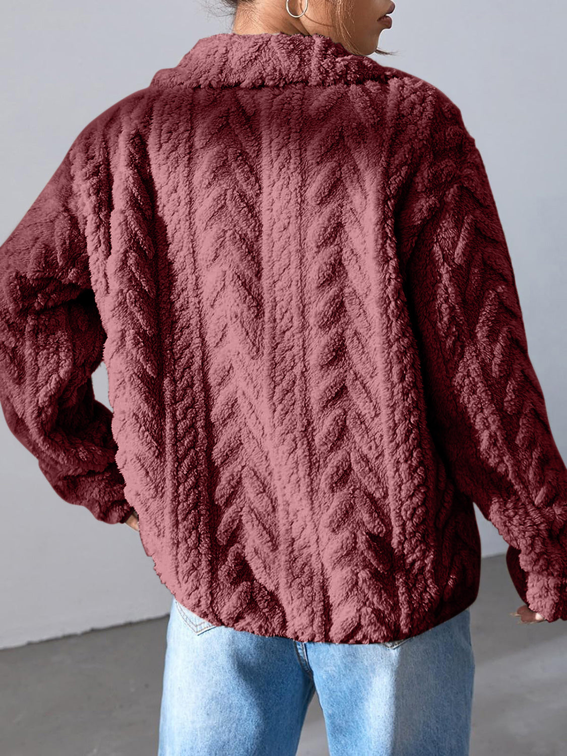 Fuzzy Zip Up Long Sleeve Jacket-Angel Casuals