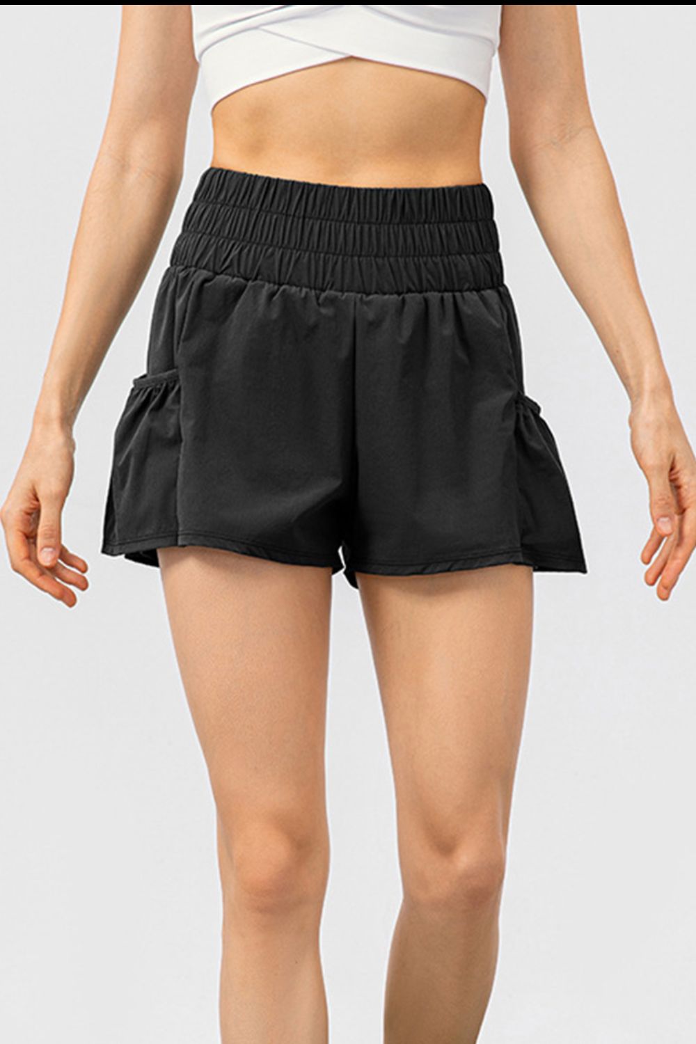 Elastic Waist Pocketed Active Shorts-Angel Casuals