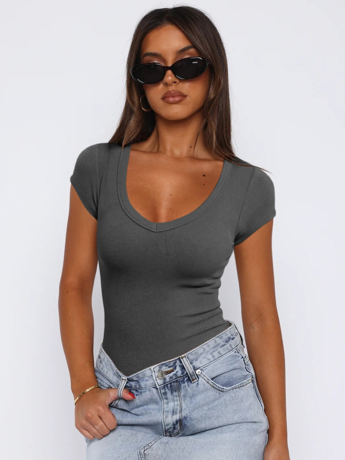 Scoop Neck Cap Sleeve T-Shirt-Angel Casuals