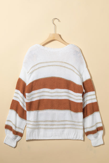 Striped Round Neck Dropped Shoulder Sweater-Angel Casuals