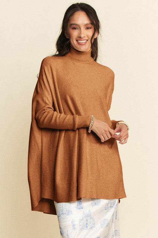 Davi & Dani High-Low Turtleneck Long Sleeve Knit Top-Angel Casuals