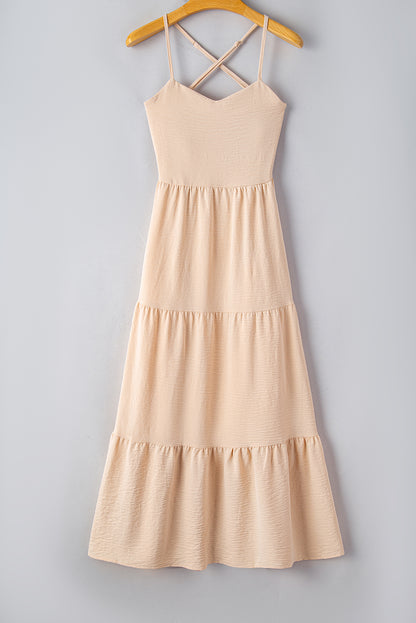 Tiered Crisscross Spaghetti Strap Dress-Angel Casuals