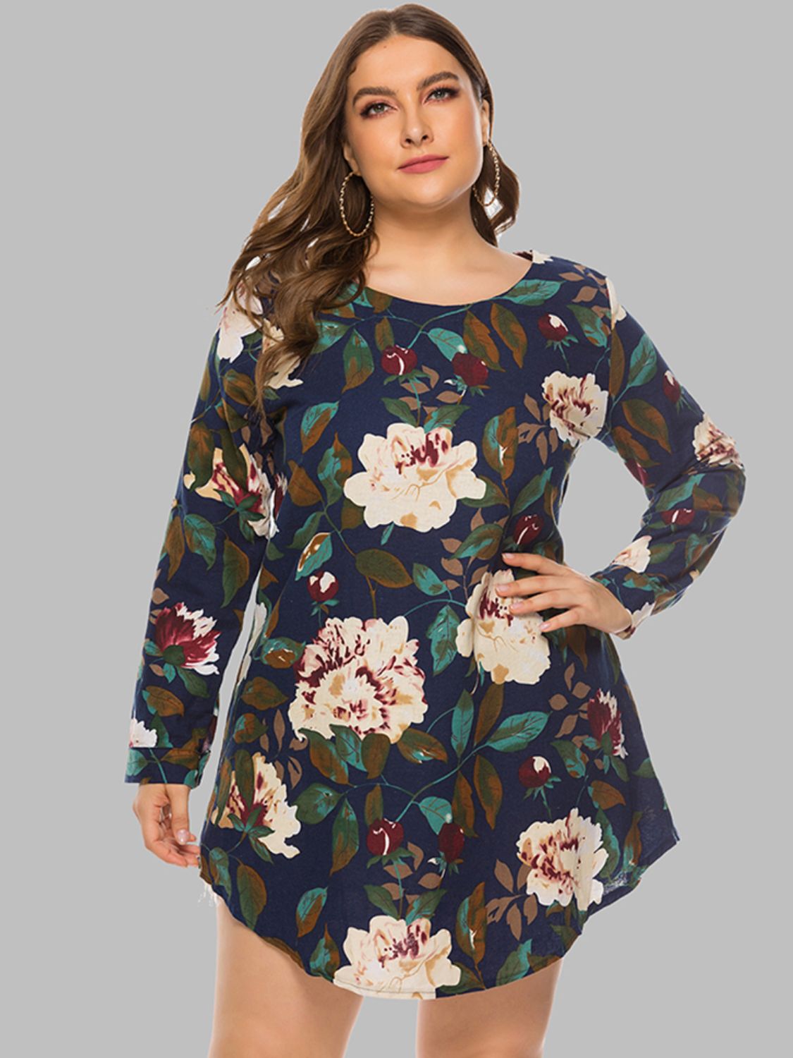 Full Size Floral Long Sleeve Mini Dress-Angel Casuals