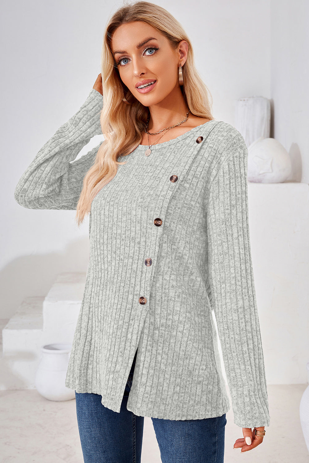 Round Neck Long Sleeve T-Shirt-Angel Casuals