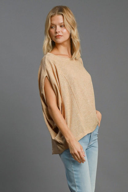 Umgee Exposed Seam Round Neck Batwing Sleeve Knit Top-Angel Casuals