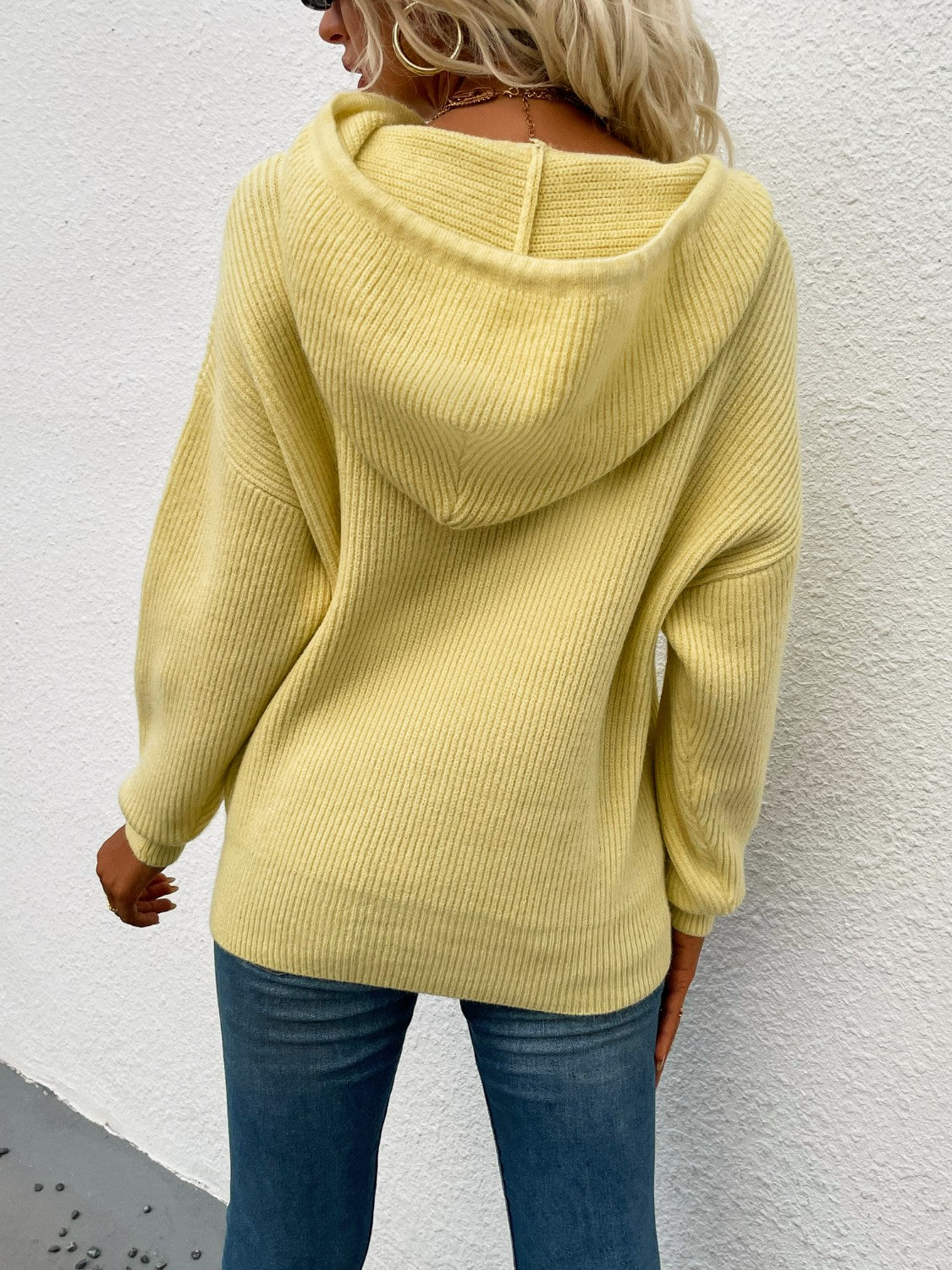 Drawstring Dropped Shoulder Hooded Sweater-Angel Casuals