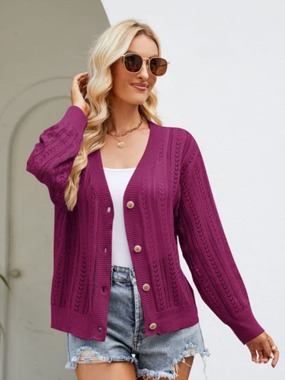 Button Down Ribbed Trim Cardigan-Angel Casuals