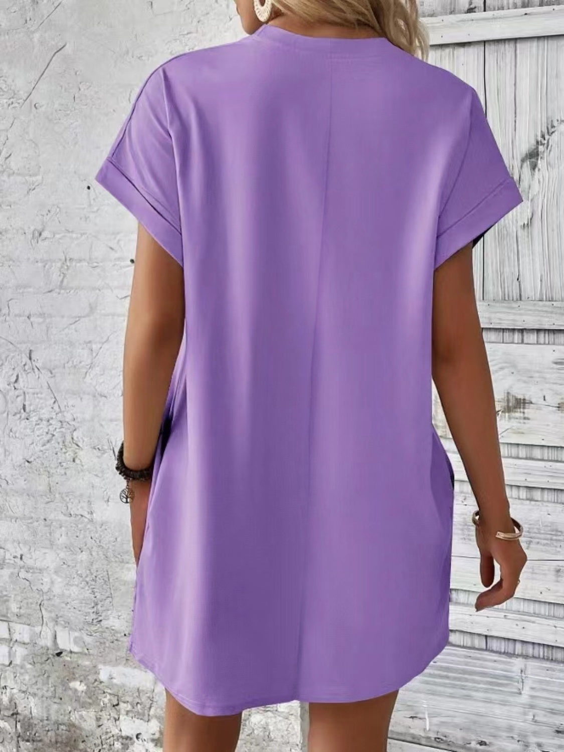 Pocketed Round Neck Short Sleeve Dress-Angel Casuals