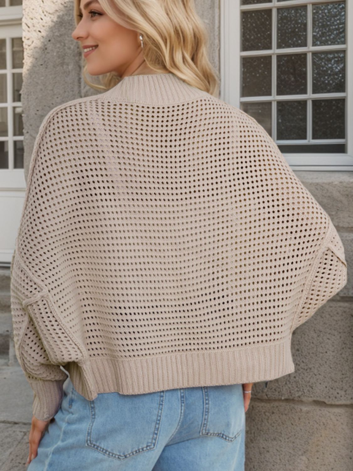 Openwork Open Front Long Sleeve Cardigan-Angel Casuals