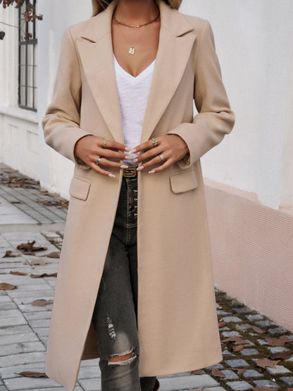Devine Pocketed Collared Neck Long Sleeve Coat-Angel Casuals