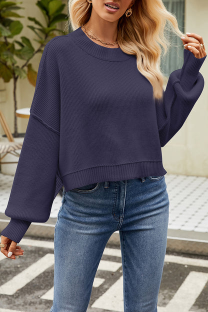 Round Neck Dropped Shoulder Sweater-Angel Casuals