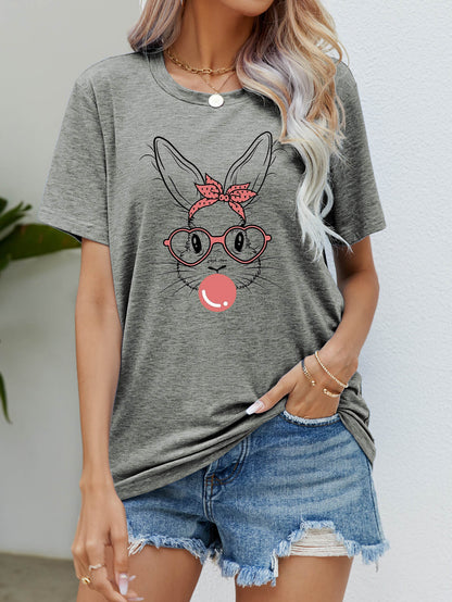 Easter Bunny Graphic Round Neck T-Shirt-Angel Casuals